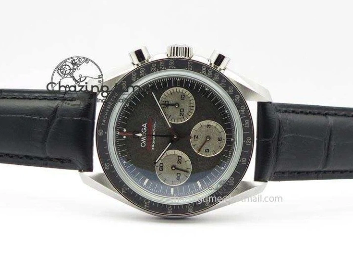 0322 Minimalist Speedmaster Apollo XVII Gray Dial On Black Leather Strap Manual Winding Chrono Movement 8222